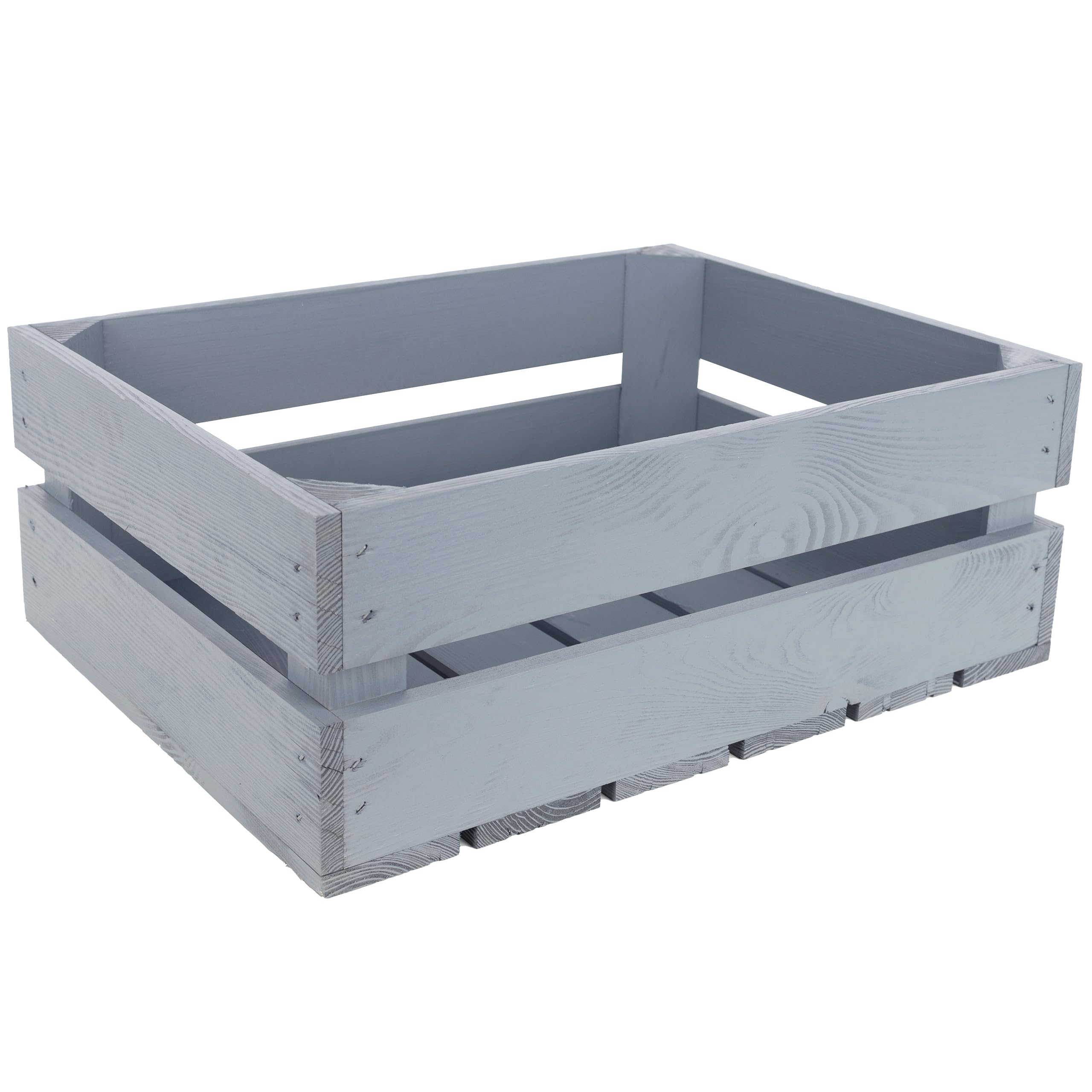 Creative Deco Grey Large Wooden Crate With Handles | 40X30x15cm | Keepsake Chest Wooden Storage Box Gift Box | Vintage Farmhouse Display Basket