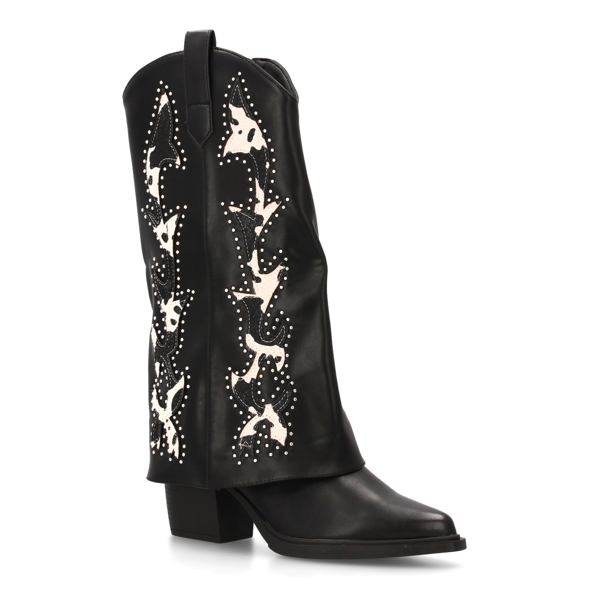 Bota Cowboy para Mujer con Estampados de Animal Print y Tachuelas Diseno Llamativo y Elegante. Ideal Otono Invierno.