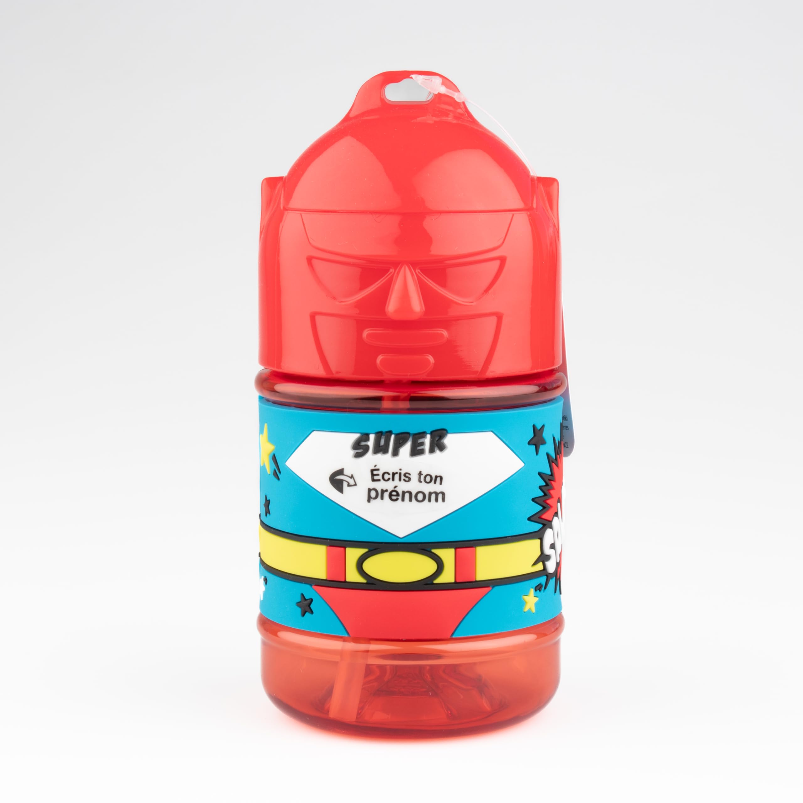 SUPER GOURDE Personalised Kids Water Bottle with Straw - Neutral Red Boy 1