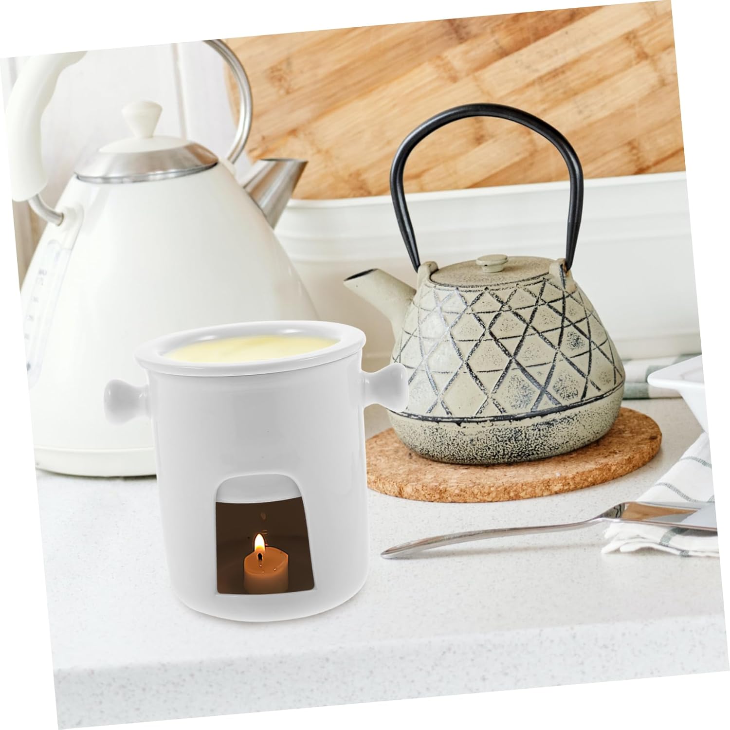 1pc Chocolate Cheese Melting Pot Ceramic Fondue Maker for Chocolate Butter Cheese Ice Cream Multi-functional and Portable Heating Station for Parties and Gatherings