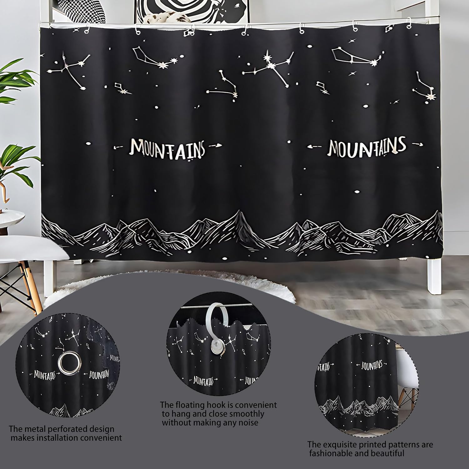 Loft Bed Curtains Bunk Bed Canopy Decorative Set,Constellation Black Dorm Room Privacy Protection Loft Bed