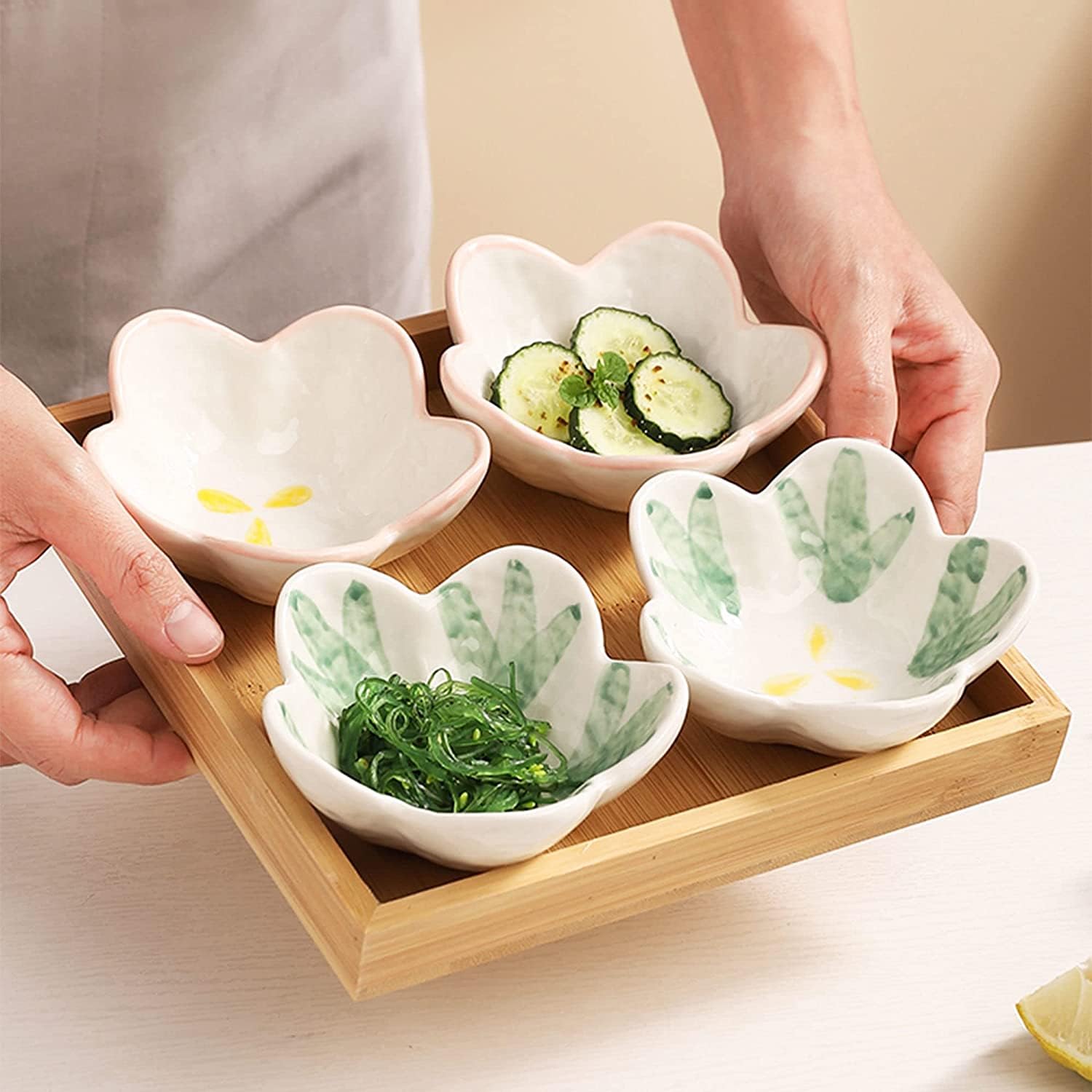 Essteller, Pastaschüssel, Suppenteller, Suppenteller, Essteller, Suppenbecher, Sojasaucen-Geschirrset, Keramik-Dip-Schalen, Saucenschalen, Tapas-Schalen, Dessert-Geschirrset mit Blumenmuster, Snack-Ei