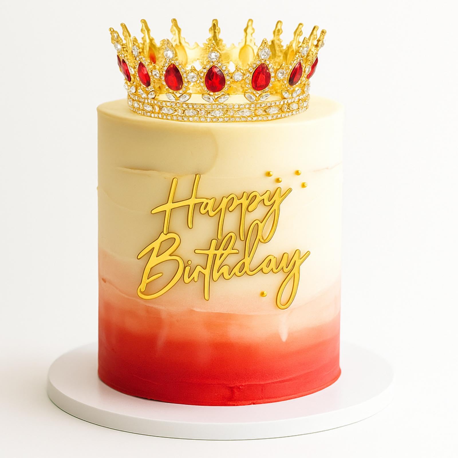 Otuuz 8 Pcs Red and Gold Queen Crown Cake Topper, Happy Birthday Cake Toppers Foam Balls Rhinestone Crystal Tiara Wedding Decoration for Princess Party Photo Props for Women Princess