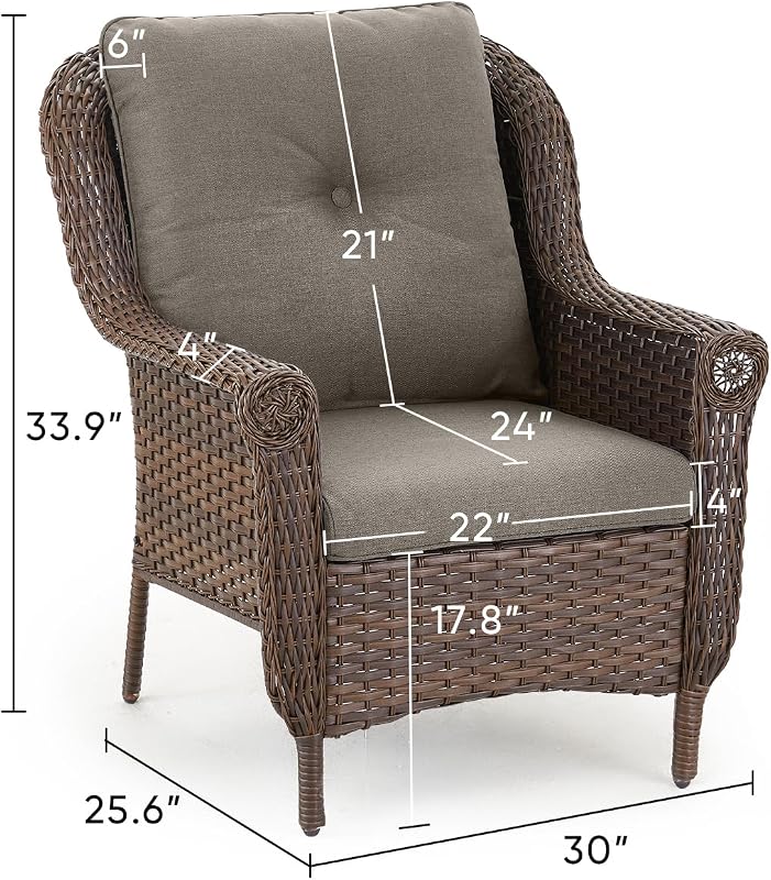 ACTREST Patio Wicker Chairs Outdoor Furniture Chair - Set of 2 Outside All Weather Lawn Dining Brown Rattan Armchair with High Back&Deep Seating for Deck Porch Balcony Backyard Garden - Grey image 3