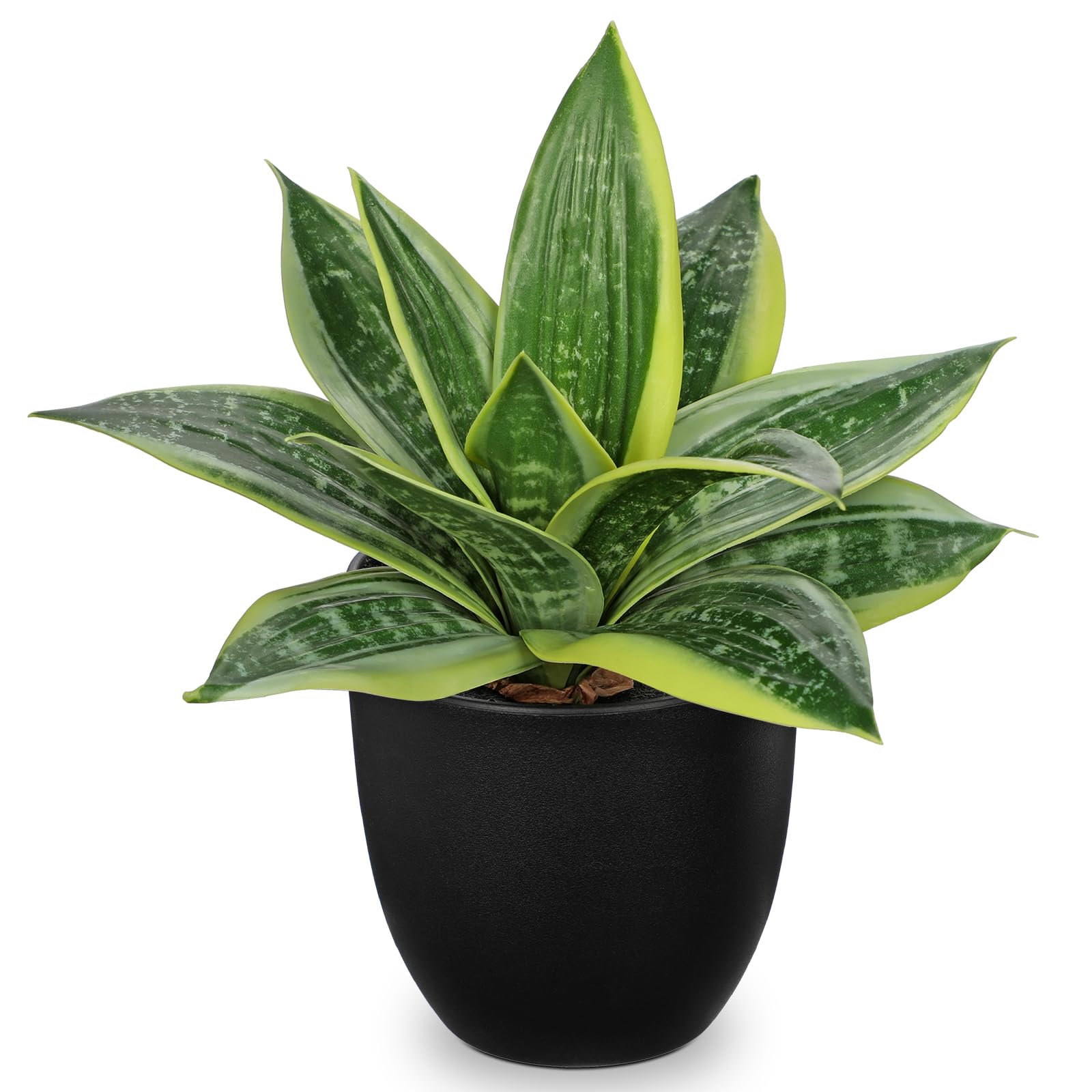 Hollyone 23CM Fake Snake Plans in Black Pots, Yellow and Green Artificial Sansevierias, Realistic Faux Plants Decorative Greenery for Home Decor, Living Room, Bathroo, Kitchen Decorations