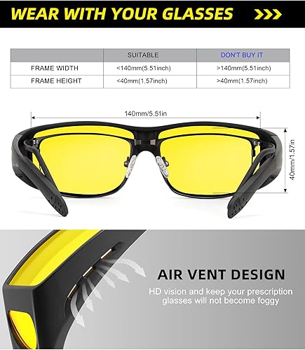 Miniatura 6 de Anti-Glare Night-Driving Glasses Fit-Over-Glasses Night Vision Glasses for Men Wrap-Around Glasses for Women