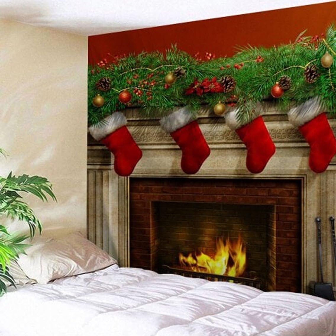 Unigds Christmas Art Home Wall Hanging Tapestry Wall Ornamentation Christmas Wall Décor (Fireplace, 150*150)