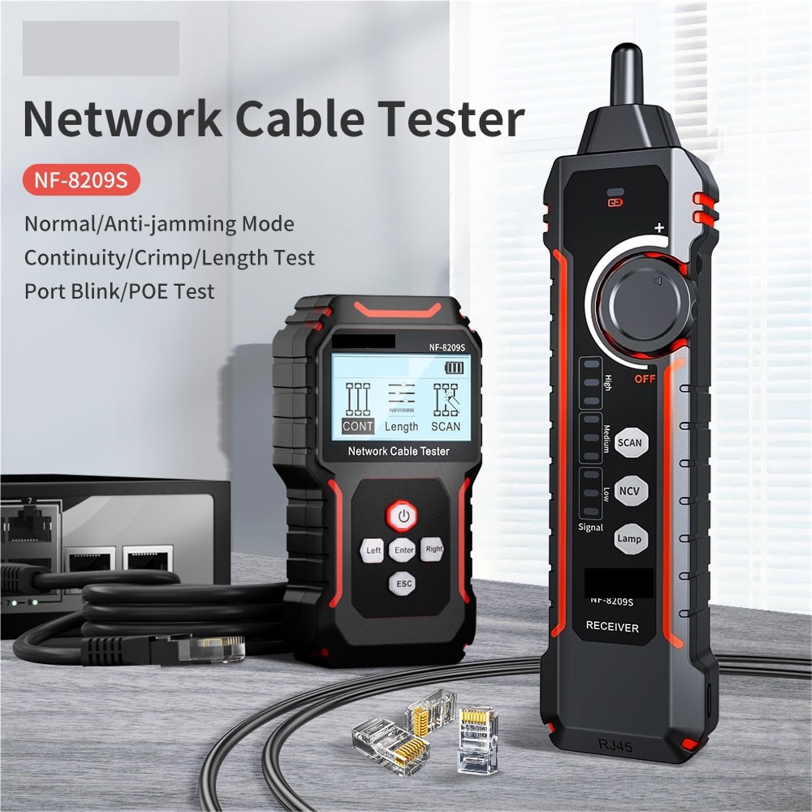 Probador de cables de red, Rastreador de cables, comprobador red, pantalla LCD, PoE, Cat5, Cat6, medición longitud, mapas cableado, herramientas