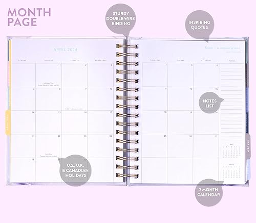 Miniatura 5 de Eccolo - Agenda con espiral 2024, mármol pastel, vistas semanales y mensuales, 12 meses, hojas de calcomanías, gráficos inspiradores y citas (7.75 x