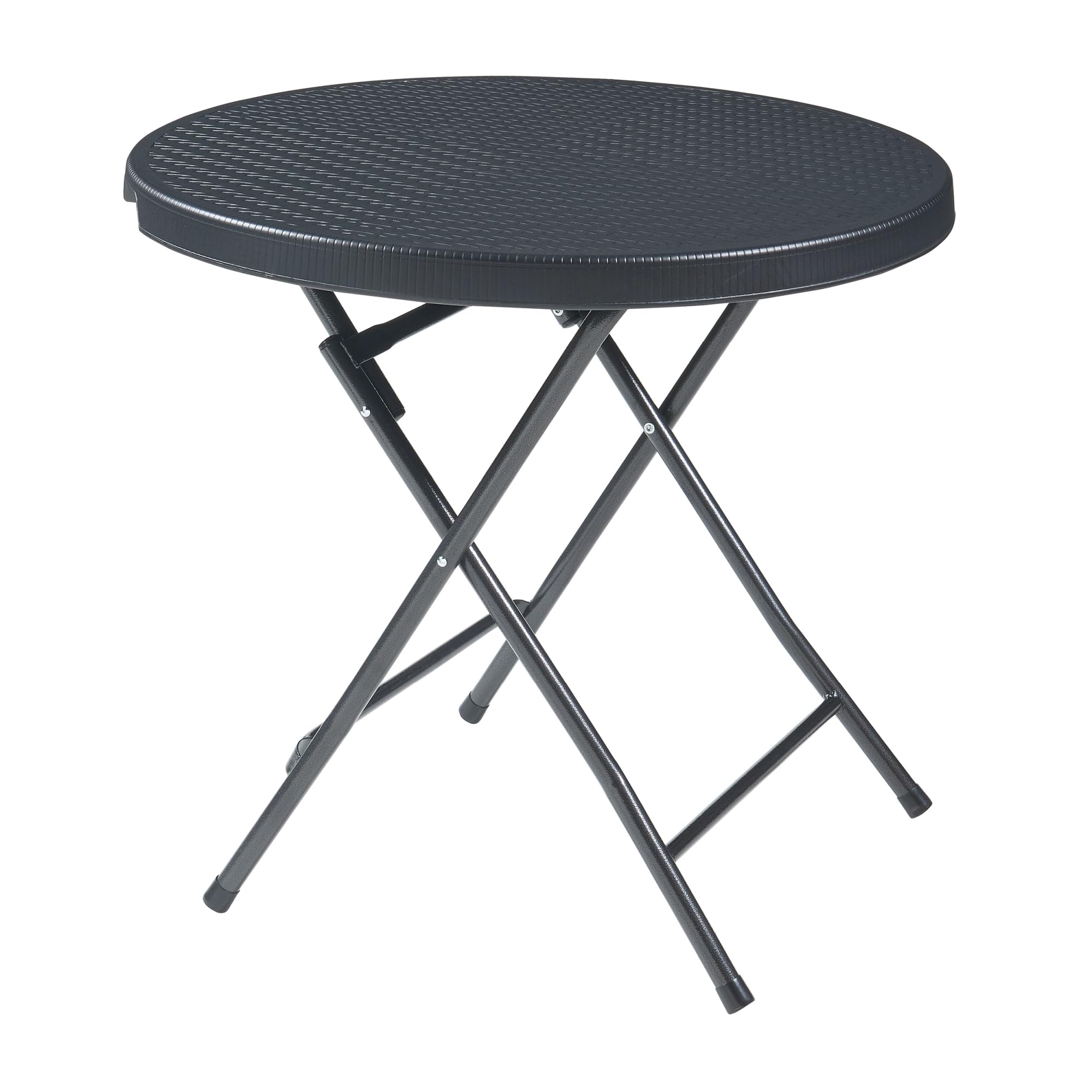 [en.casa] pro.tec składany stół piknikowy Camping przenośny stół do użytku na zewnątrz metalowa rama i blat plastikowy stół Ø80 x 74 cm czarny efekt rattanu