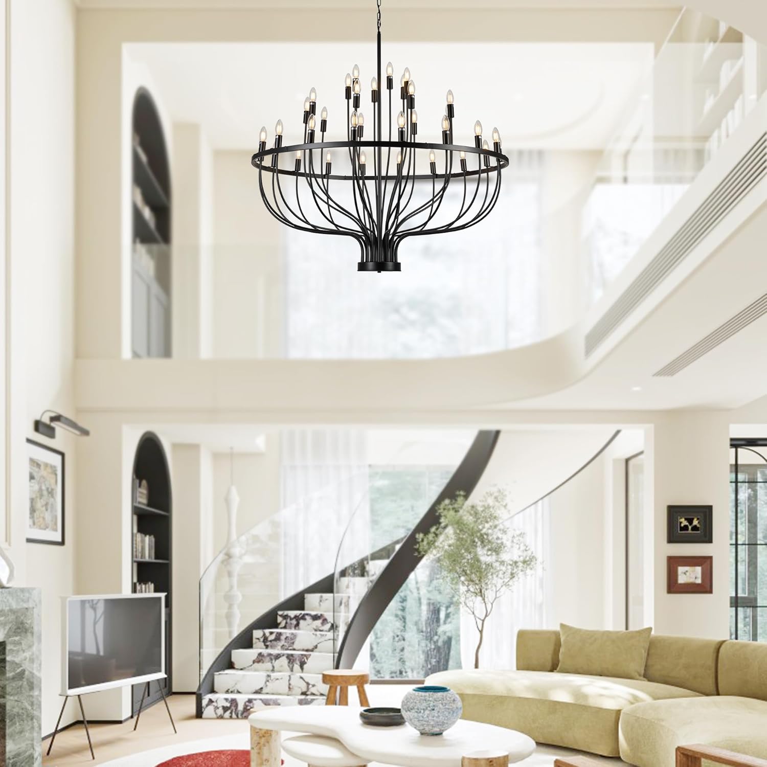 Black Chandelier 33-Light Industrial Iron Candle Chandelier Modern Suspended Farmhouse Chandeliers Pendant Light Fixtures for Dining Room Bedroom Living Room Kitchen Island Foyer E12 Bulb