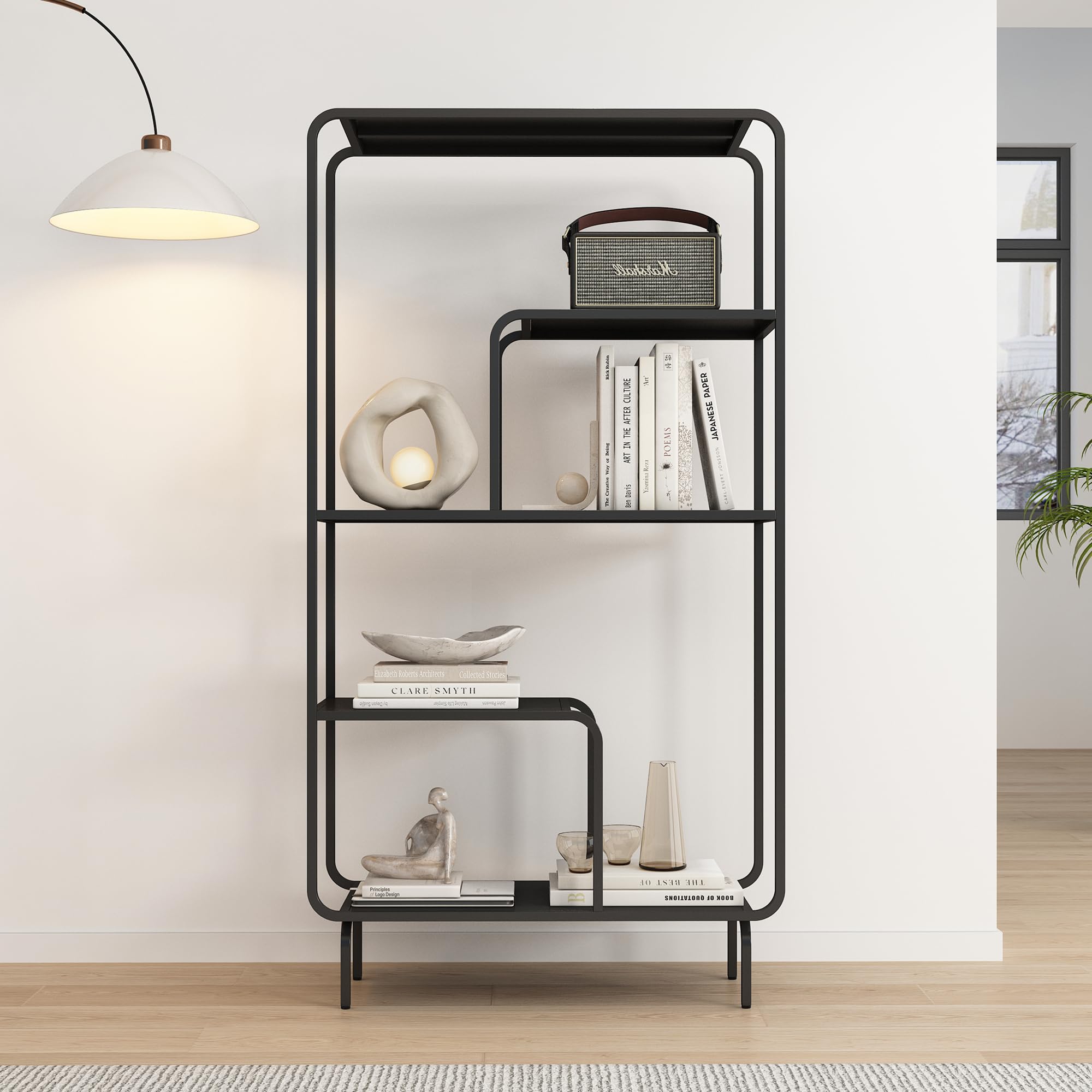 [en.casa] Regal Færder Bücherregal Industrial Standregal hoch Metall 145 x 76 x 33 cm Wohnzimmerregal multifunktional offenes Regal Ablagen modern Schwarz