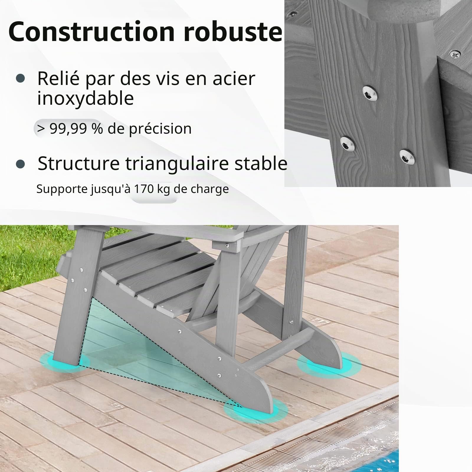 GIANTEX Fauteuil Adirondack en HIPS, Porte-Gobelet Réglable, Dossier Haut, Résistante aux Intempéries, Fauteuil de Jardin Exterieur pour Jardin, Terrasse, Balcon, Charge 170 kg, 85 x 77 x 94 cm, Gris