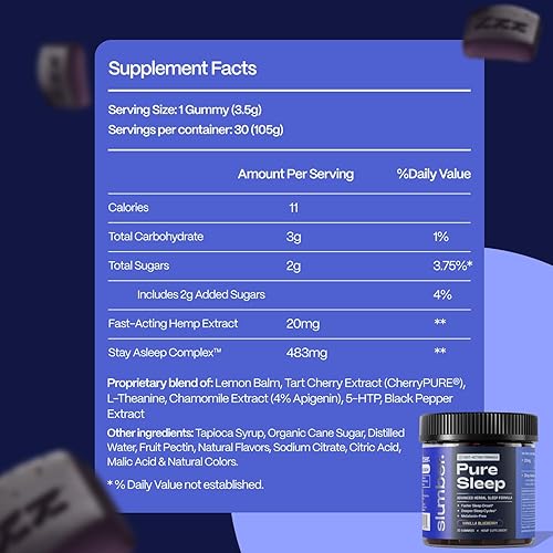 Miniatura 7 de Slumber Pure Sleep - Gomitas de sueño de acción rápida para conciliar el sueño y permanecer dormido  con bálsamo de limón, L teanina, cereza ácida,