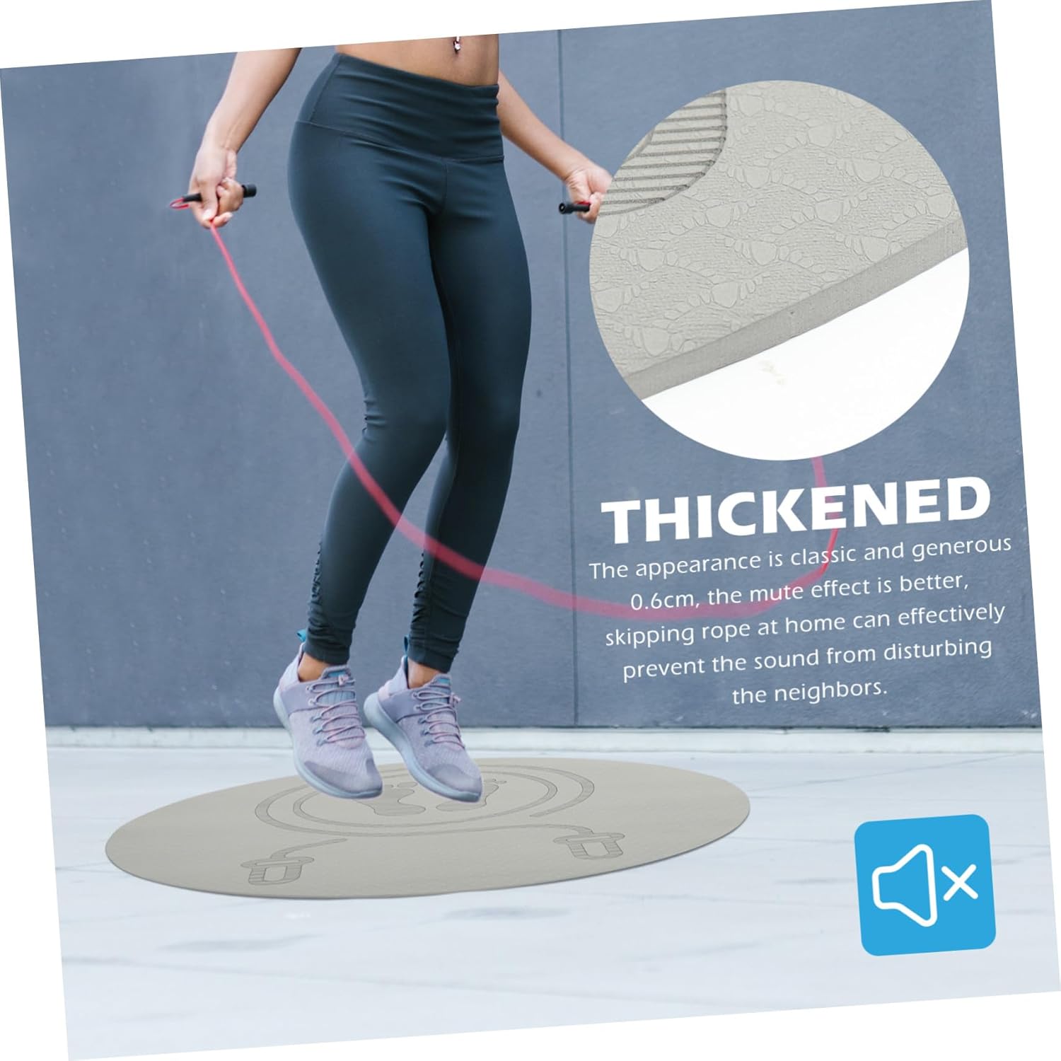 Tpe Non-slip Jump Rope Mat Gray Shock-absorbing Fitness Cushion Thickened Indoor Exercise Pad for Adults Home Gym Yoga Workout