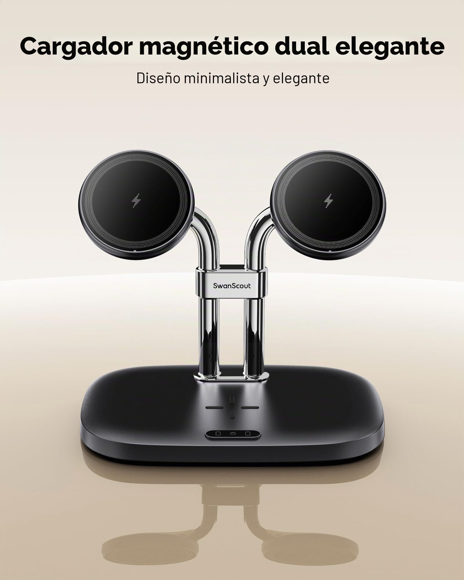 SwanScout Cargador Inalámbrico Doble para iPhone 17e/17/Air, Cargador Magnético para iPhone 16/15/14/13/12 Serie, Estación de Carga para AirPods Pro 3/2/Pro, SwanScout 706M (Negro)