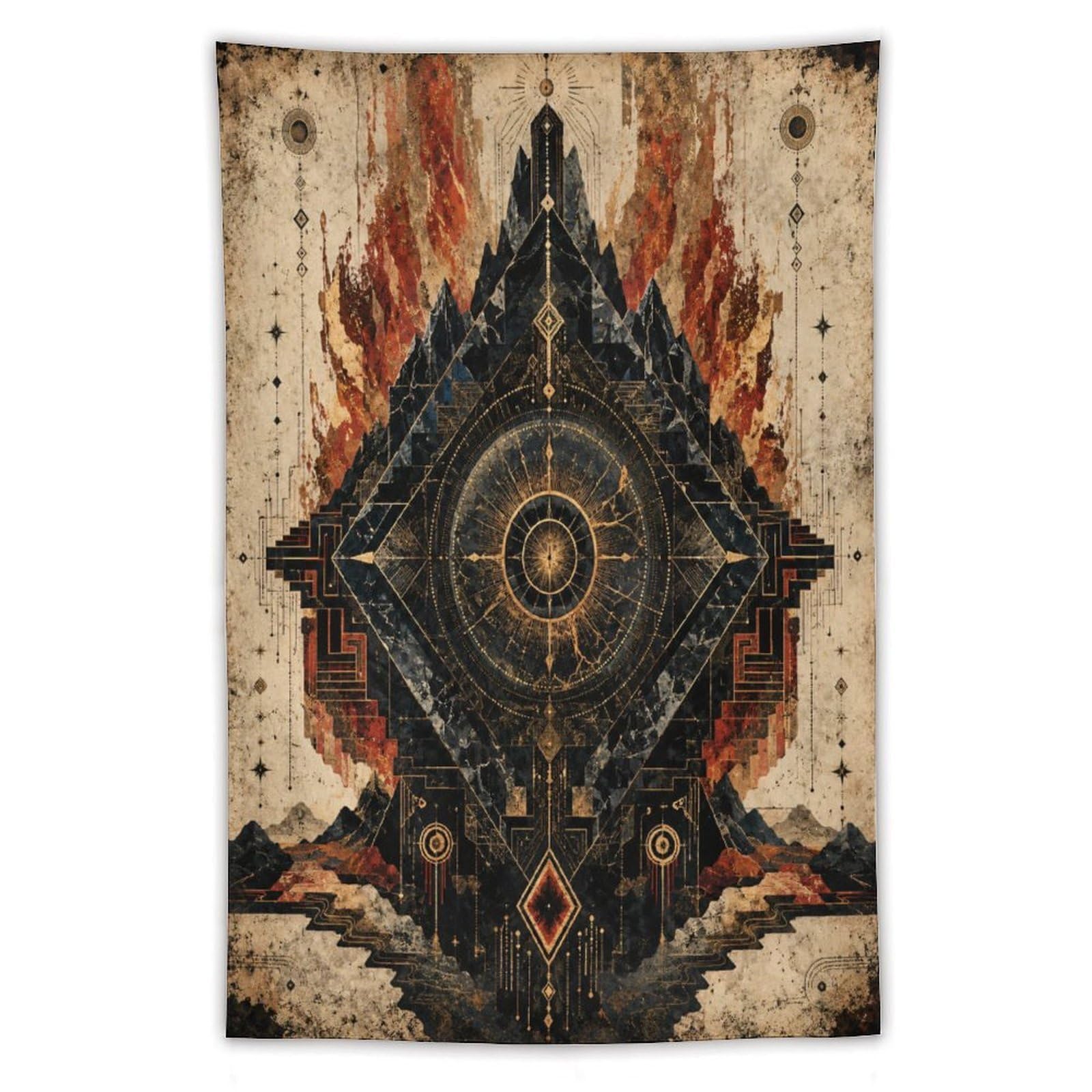 Geometric Black Diamond Wall Tapestry, Cubist Art, Symmetric Symbol