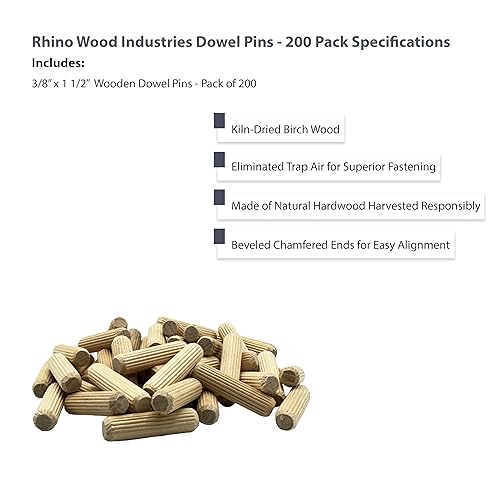 Vista 62 de 1/4" x 1" - Paquete de 500 pasadores de madera - Secados al horno, estriados y biselados (1/4" x 1", 500 unidades)