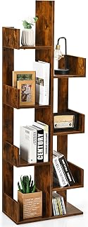 COSTWAY Tree Bookshelf Standing Shelf with 8 Compartments, Shelf, Storage Shelf for Living Room, Bedroom, Office, 50 x 25 x 145 cm (Vintage Brown)