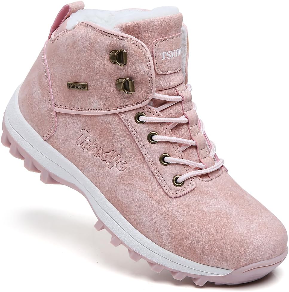 TSIODFO Fashion Women Boots Winter Waterproof Outdoor Hiking Shoes Leather Sweet Pink