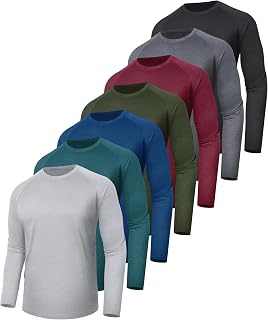 BOOJO 7 Pack Men's Long Sleeve Quick Dry UPF 50+ Sun Protection Shirts - Moisture Wicking for Fishing Gym Workout Hiking
