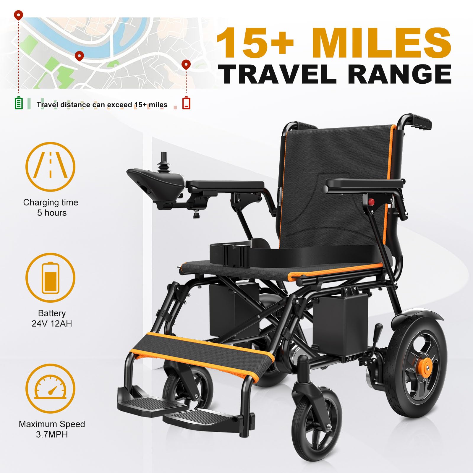 POWET Electric Wheelchair, Foldable Lightweight Electric Wheelchairs for Adults,500W Dual Motors,15 Miles Longer Range,All Terrain Portable Motorized Wheelchair for Seniors Support 350 lbs