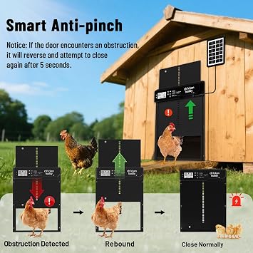 Automatic Chicken Coop Door Solar Powered Extra Large 10 x 14.3 LCD Display Automatic Chicken Door with 4 Modes Timer & Light Sensor, Aluminum Alloy Chicken Door