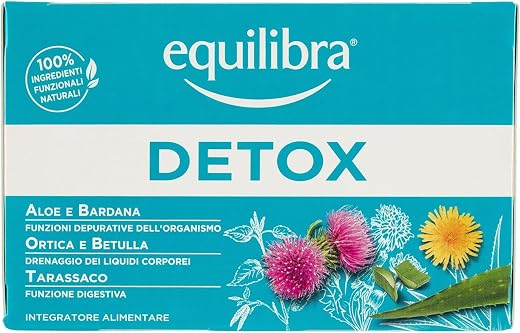 equilibra Dietary Supplements Herbal Teas, Detox Herbal Tea, 100% Functional Ingredients, Draining, Based on Aloe Vera, Nettle, Burdock, Birch and Dandelion, 100% Recyclable Materials, 15 Filters