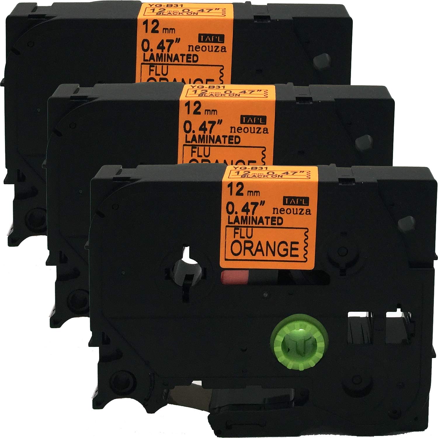 NEOUZA 3PK Compatible for Brother P-Touch Laminated TZe TZ Label Tape Cartridge 12mm x 8m (TZe-B31 Black on Orange Fluorescent)