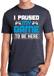 I Paused My Game to Be Here T-Shirt, Video Gamer Blue Neon T Shirt for Men, Funny Humor Joke Gifts for Kids Boys Girls