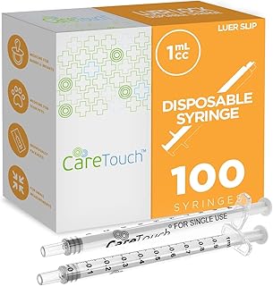 Care Touch 1ml Syringe Only - 100 Sterile Syringes (No Needle) (1ml Luer Slip Tip, 100),100 Count (Pack of 1)