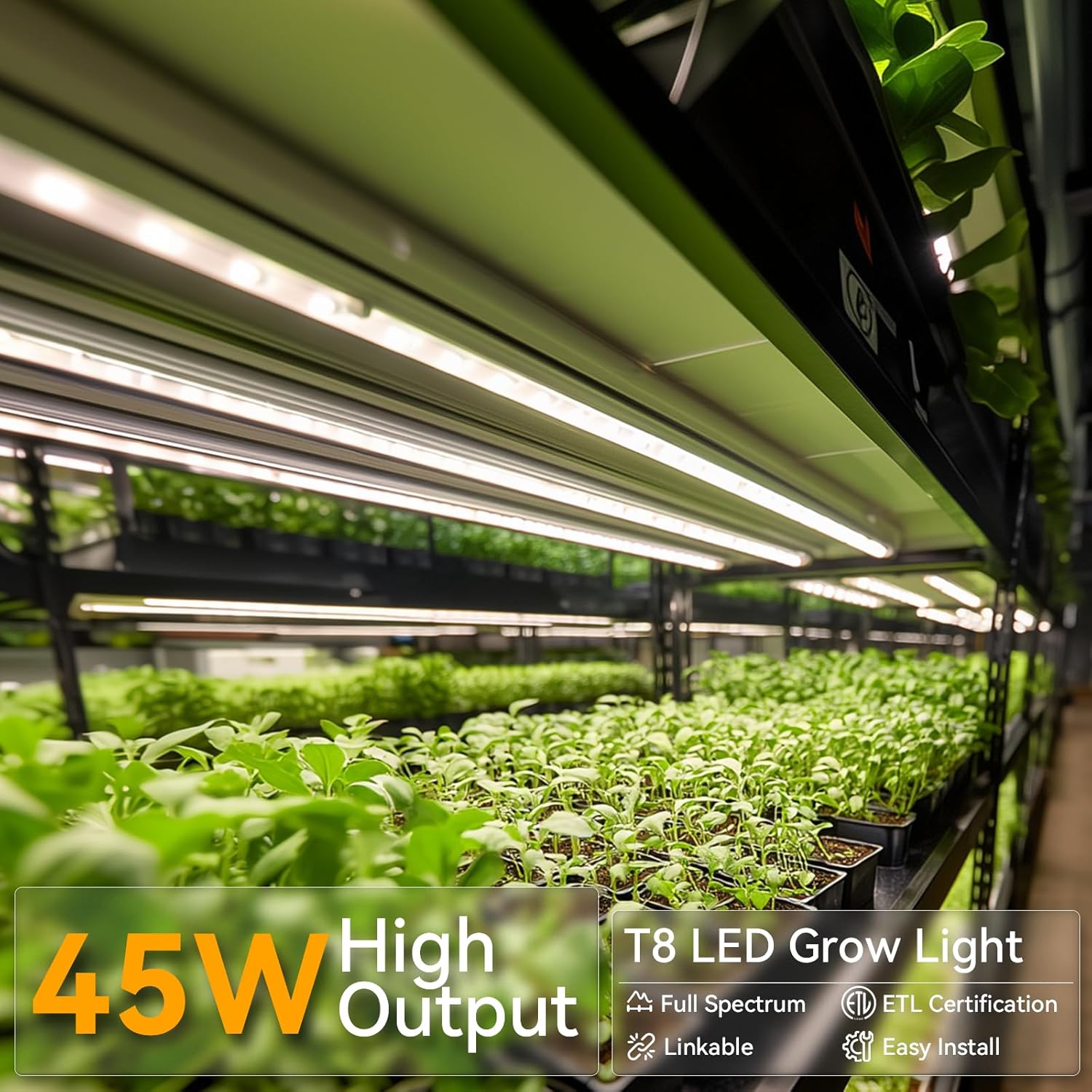 4FT Grow Lights for Indoor Plants,T8 5000K Full Spectrum Plant Light,270W(6 x 45W), LED Grow Light Strips with Timer, Aluminum Reflector, Linkable,Plant Growing Lamp Fixture for Greenhouse Indoor 6pcs 4FT-6pack