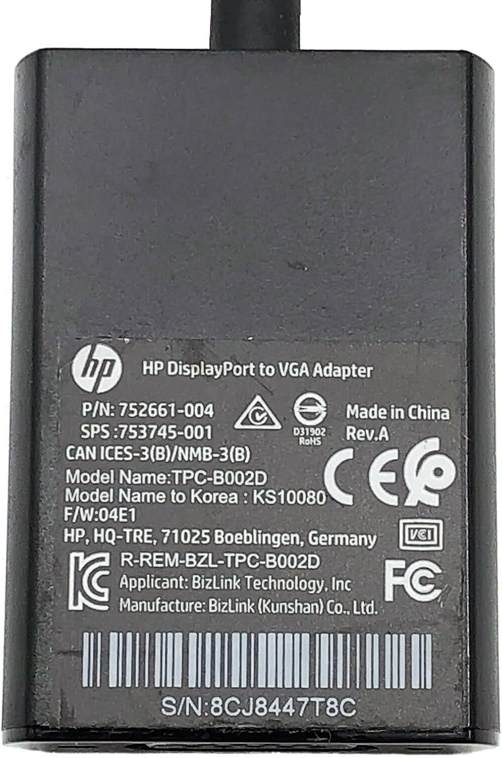 HP Display Port to VGA Adapter, 752661-004