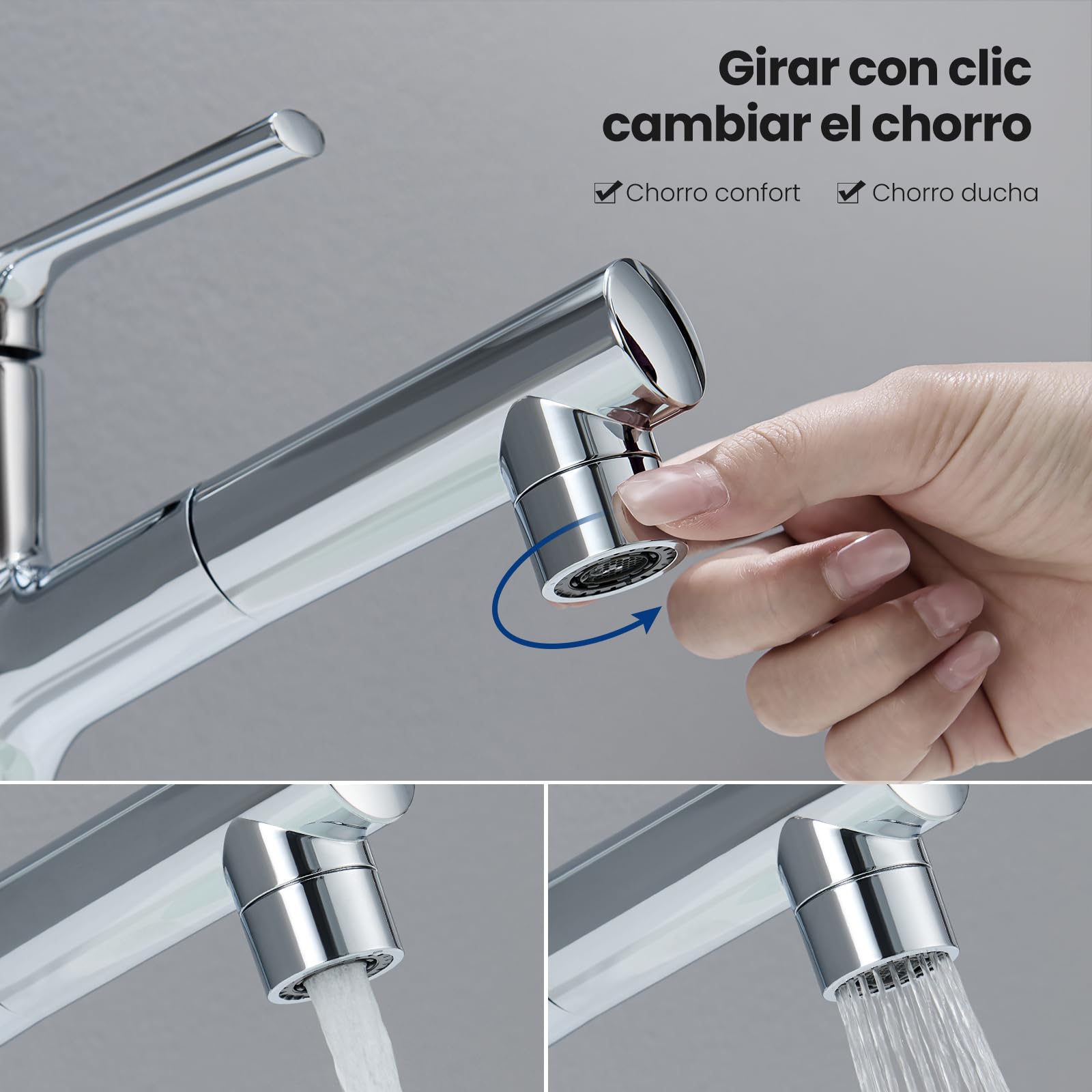 CECIPA Grifo Lavabo baño Cromo con ducha extraíble para lavar el cabello | Grifo Lavabo Grifo de alta presión para lavabo de baño,2 Modos de Flujo de Agua Cromo