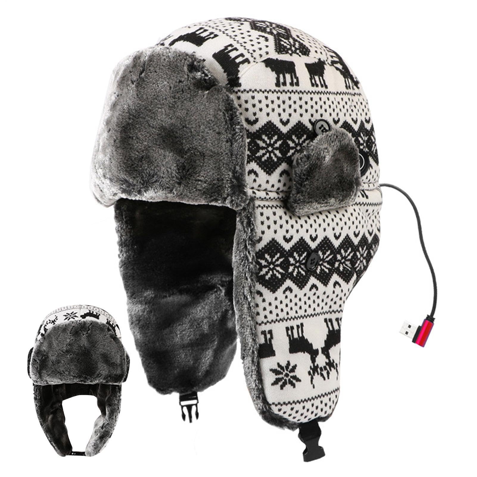 Gorro calefactor USB cálido y suave de felpa con tres ajustes | Gorro de trampilla de invierno con calefacción USB, para él, hombres, mujeres, adultos, ciclismo, caminata de pesca