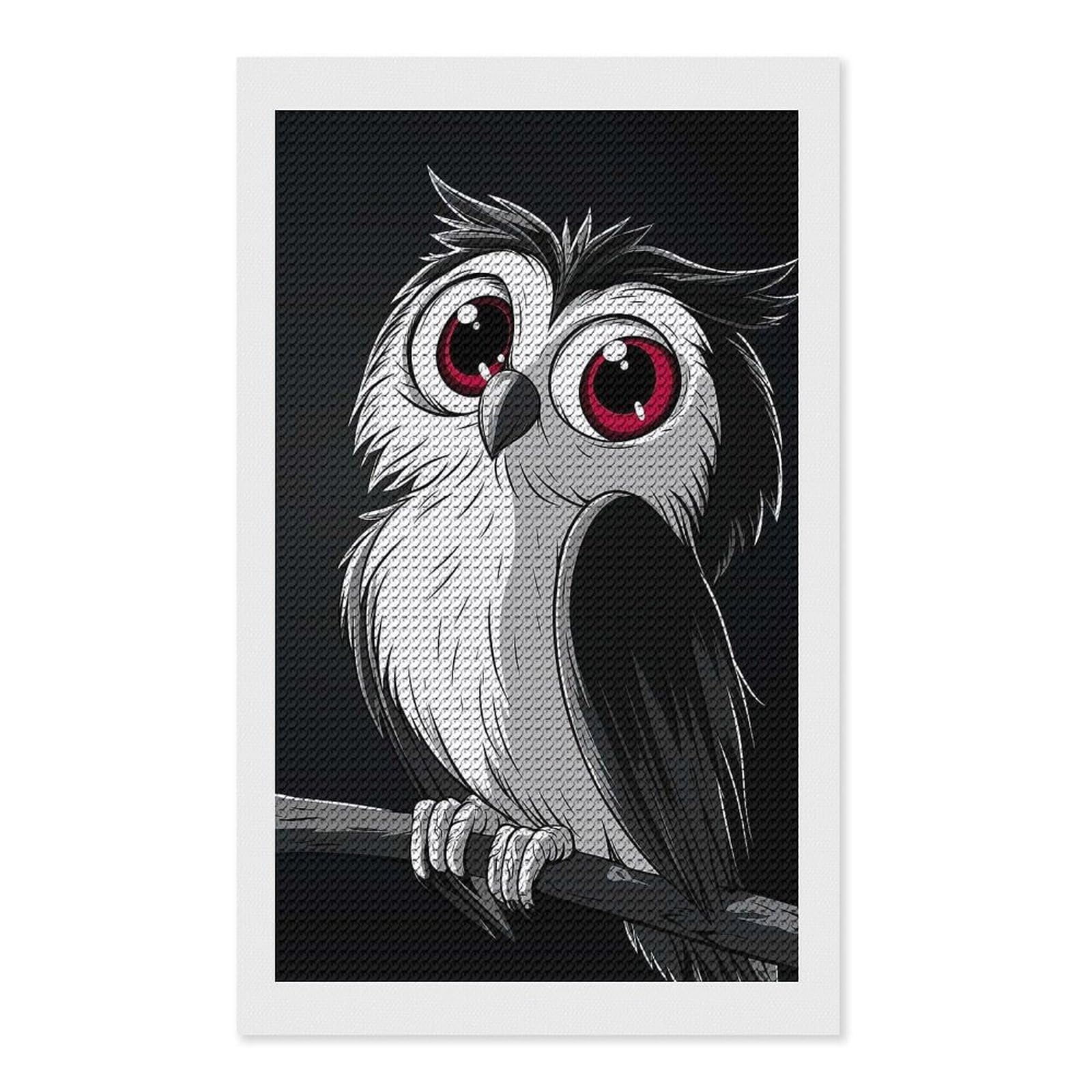 Junmoney Cartoon Owl with Big Eyes Diamond Painting Canvas Kit 12"x20", Relaxing DIY, Modern Decor, Aesthetic Room Decor, Home Wall Art, Wall Art Gift