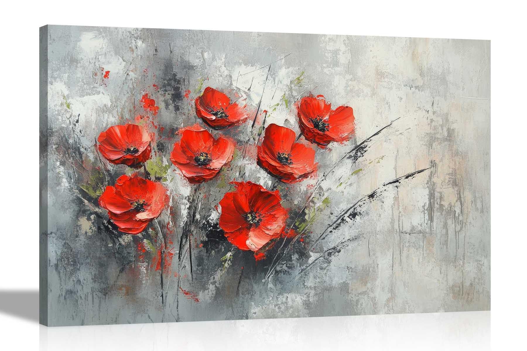 Artley Prints - Abstract Poppy Flower Blossom Canvas Wall Art Pictures Garden Decoration Home Office Bedroom Prints 51 x 35cm (20 x 14 inches)