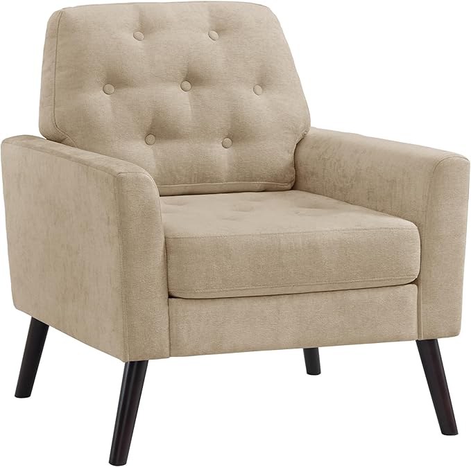 Armchair, Reading Chair, Wingback Armchair with Velvet or PU Faux Leather, Armchair Living Room for Living Room/Bedroom/Office/Balcony(LIGHTBROWN)