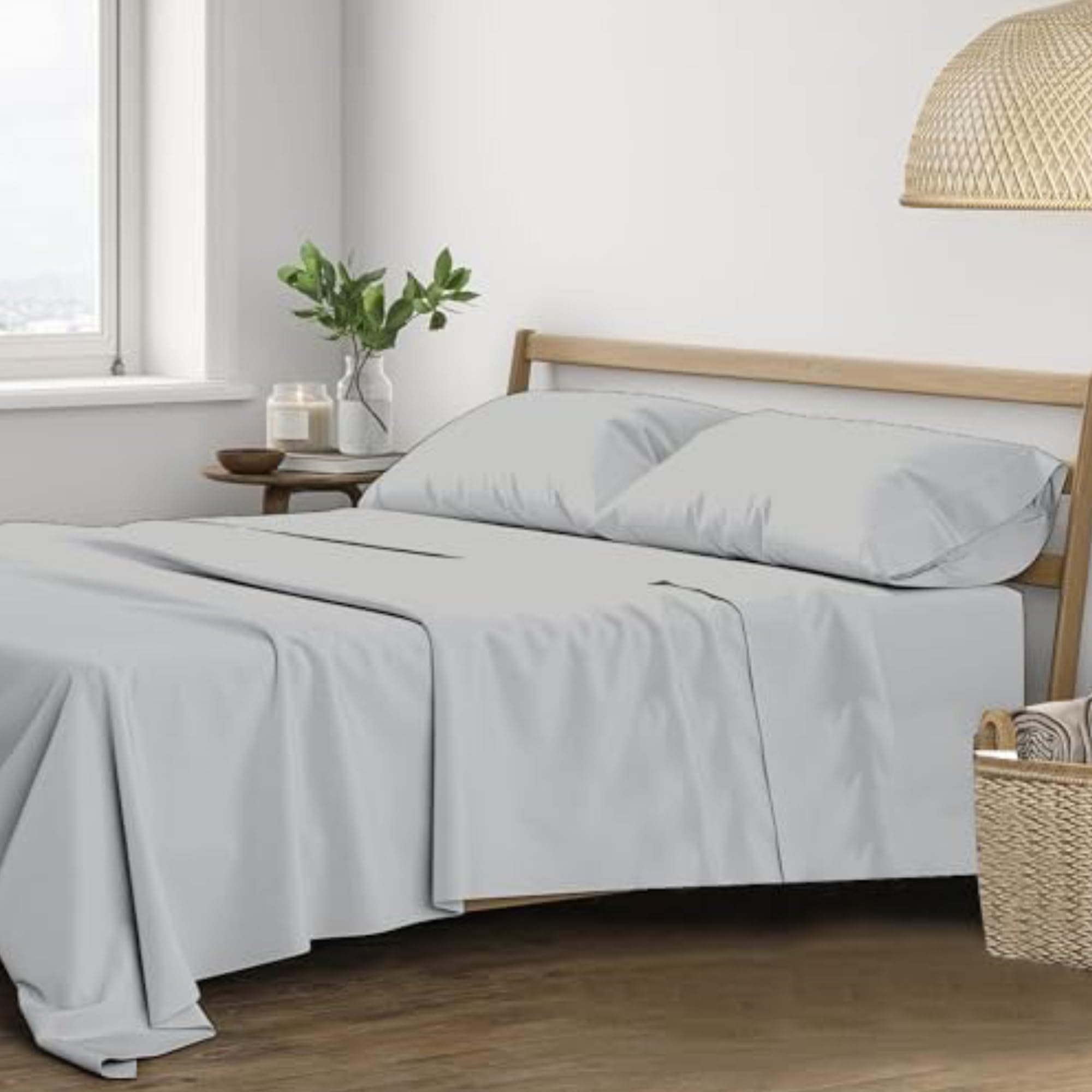 Trance Home Linen 400 TC Pure 100% Cotton Plain Queen Size Bedsheet with 2 Pillow Covers (86 x 104 Inch, Silver Grey)-image-35