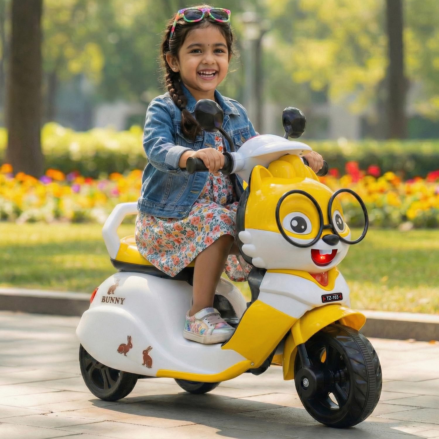 Toyzone Bunny Electric Scooter - Yellow | Rechargeable Scooty 6V | Powered by 4.5 ah Battery | Music Player with Bluetoooth & USB | 6 Month Warranty on Battery | Make in India | for Kids 2+ Years-image-8