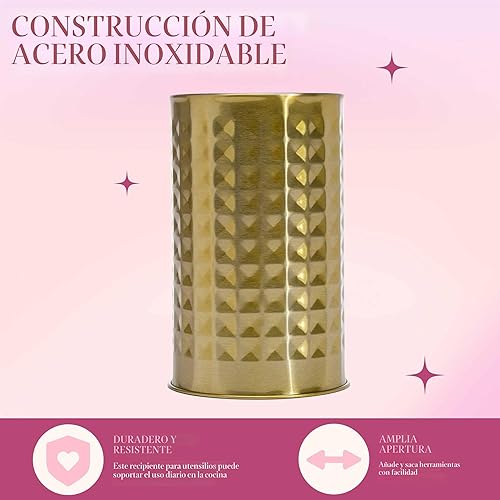 Miniatura 7 de Paris Hilton Juego de herramientas de cocina con recipiente para utensilios con utensilios de cocina de silicona, batidor y cucharón de acero