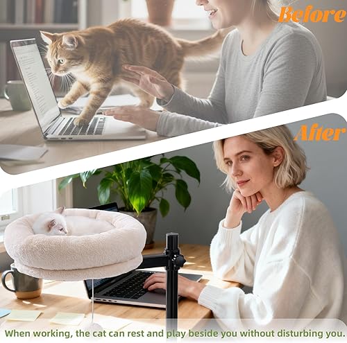 Miniatura 6 de BYBYME Cama de escritorio para gatos de interior, cama de gatito para escritorio soporta 44 libras, rotación de 360 y ajustable, escritorio nido de