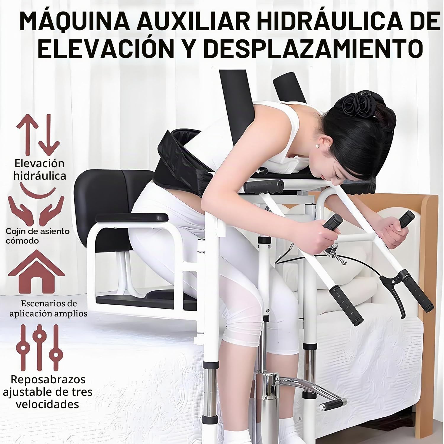 Silla elevadora hidráulica para traslado de Pacientes en casa, con Altura Ajustable y Apertura de 180°, para atención domiciliaria de Adultos Mayores, Capacidad de 400 LB Orange