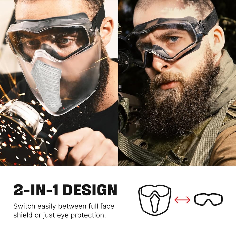 LVPETALIZE Face Shield Mask,Anti-Fog and Scratch-Resistant Face Shield,Detachable Safety Goggles,Extreme Impact Resistance