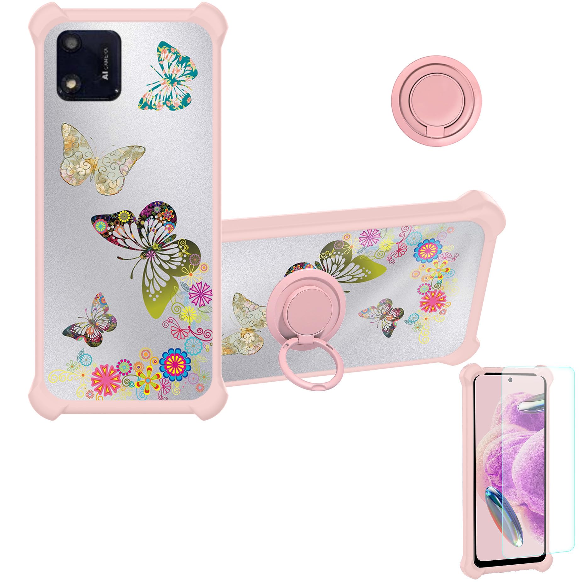 Foxx A55 Case Compatible for Foxx Foxxd A55 Phone Case Cover [with Tempered Glass Screen Protector][Hard PC + Soft Silicone][Ring Support] [Silver Reflect Light] DYF-CSD