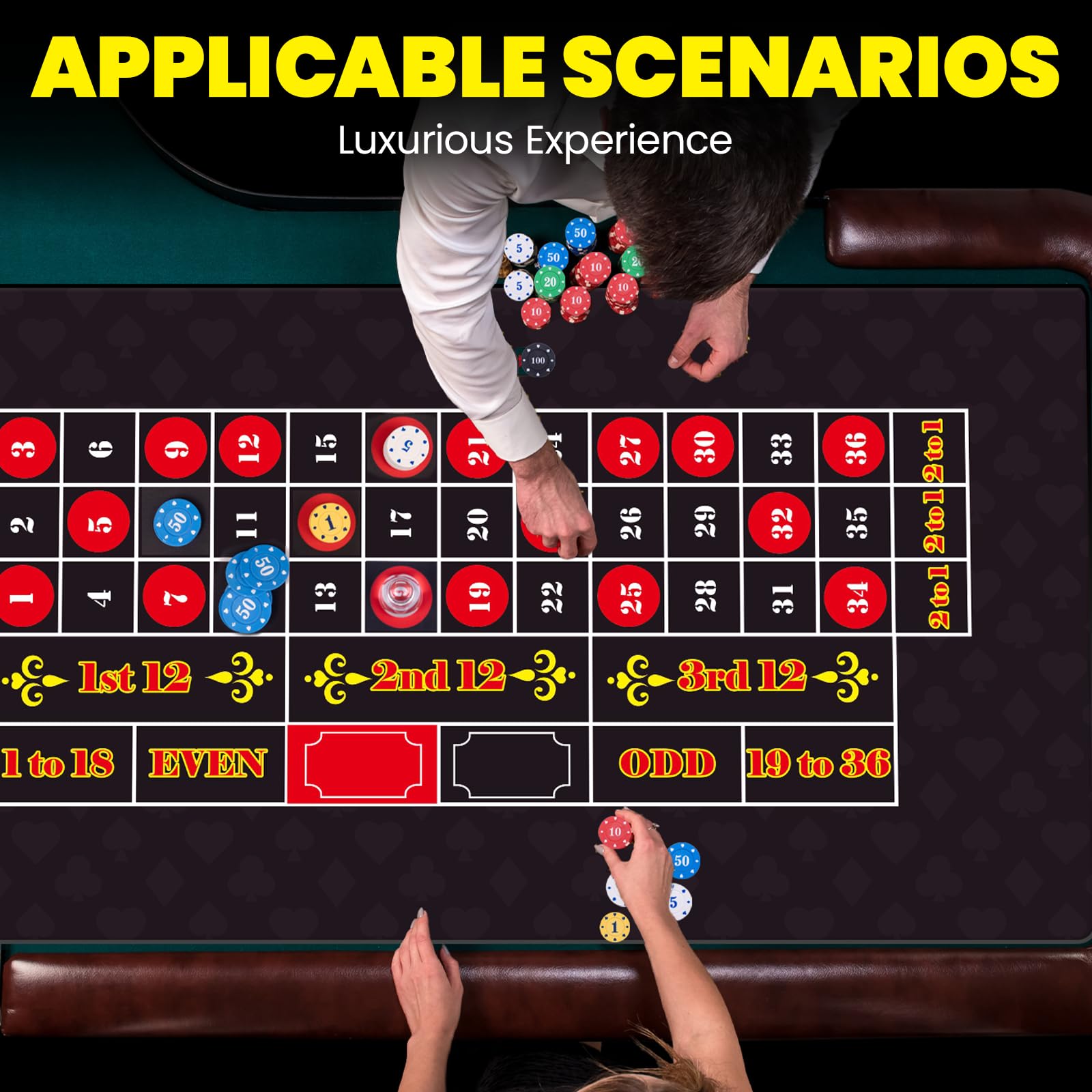 Extguds Roulette-Tisch-Layout-Matte, wasserdicht und rutschfest, Gummi, Casino-Roulette-Matte mit Aufbewahrungstasche, perfekt für Party, Spieleabend