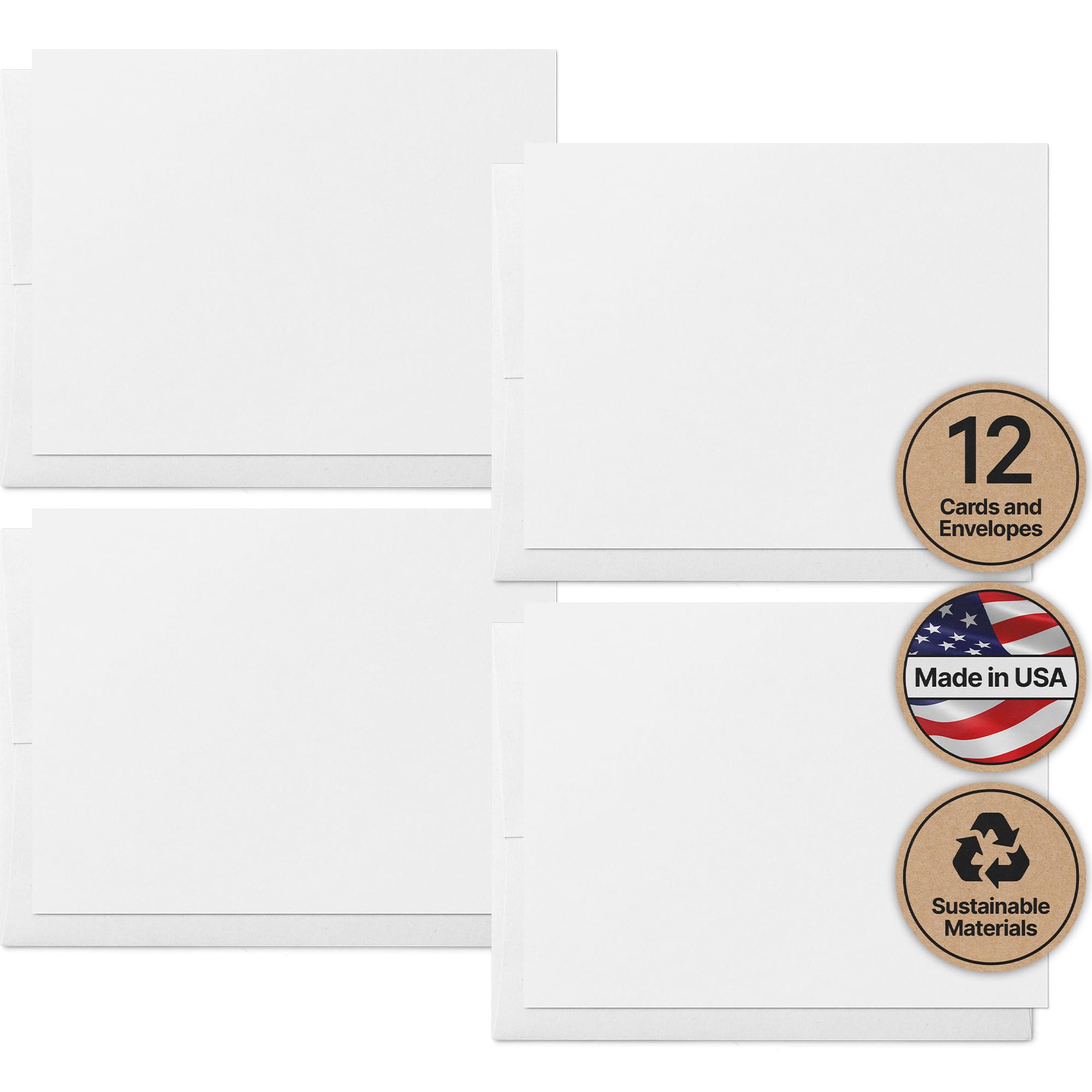 Twigs Paper - Plain White Blank Note Greeting Cards - Stationery Cards with Envelopes - Thank You, Invitation, Birthday Postcards - Greeting Cards for All Occasions -Made in USA (5.5 x 4.25,Set of 12)