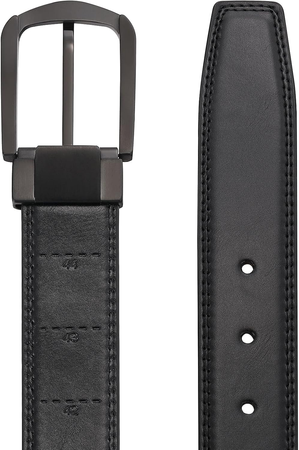 DOSHI Vegan Leather Belt for Men – Forward Professional Cut-to-Fit Dress Belt, Black SS Buckle, Adjustable Fit 28–44