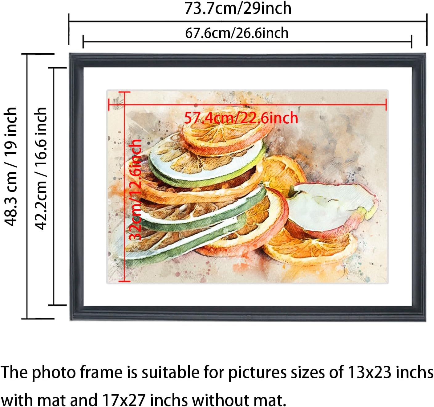 Mxtallup 17x27 Picture Frame Black Solid Wood 13X23 Frame Fits Photo 17x27 without Mat or 13x23 with mat (T23B1727W1323)