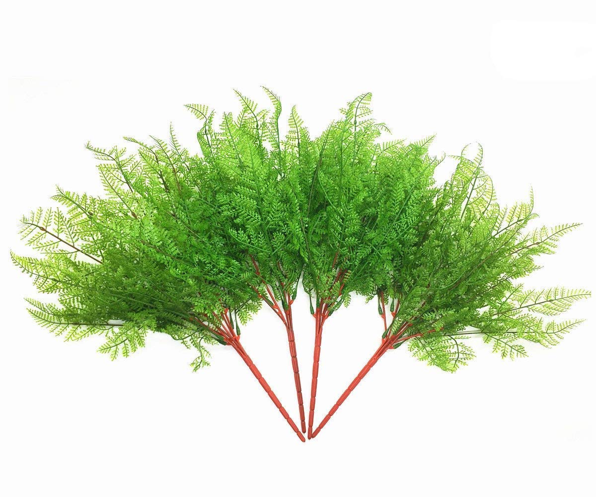 CATTREEArtificial Shrubs Bushes, Plastic Fern Leaves Persian Grass Fake Plants Wedding Indoor Outdoor Home Garden Verandah Kitchen Office Table Centerpieces Arrangements Christmas Decoration 4 pcs